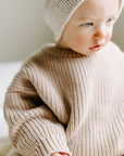 Chase Oversized Baby Pullover in Chai – 100% Organic Cotton, Cozy & Warm, Perfect for Fall & Winter, Stylish and Comfortable Baby Sweater, Ideal Gift for Newborns and Toddlers