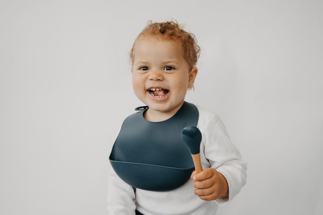 Narz Baby Bib, Bowl & Spoon Set Silicone Bib, Bowl & Spoon Set - Navy