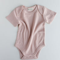 Narz Baby Bodysuit 0-3 MO / pale pink Ribbed Short Sleeve Bodysuit 50